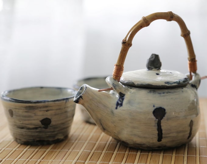 Featured listing image: Shannon's Hand-Crafted Teapot Set ~ Shigaraki Black Clay Granite Kohiki Rustic SH00304