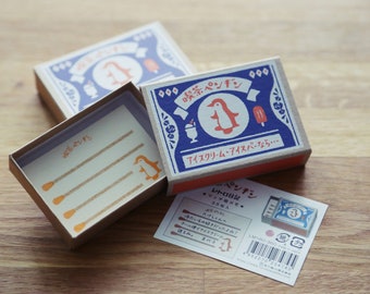 Japanese Washi Memo Pad ~ Retro Cafe Match Box - Penguin Pattern