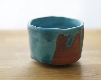 Shannon's Handmade Ceramics Japanese Tea Cup ~ Shigaraki Red Clay T. Blue ~ SH00289