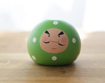Hand-Painted Pottery Daruma Bell ~ Green D00080