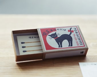 Japanese Washi Memo Pad ~ Retro Cafe Match Box - Cat Pattern