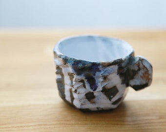 Shannon's Handmade Ceramics Espresso Coffee Cup ~ Shigaraki Black Clay White Wave on Rock - SH00232