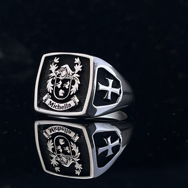 Personalisierter Wappenring, benutzerdefinierter Familienring, Familienwappenring, personalisierter heraldischer Ring, Weihnachtsgeschenk