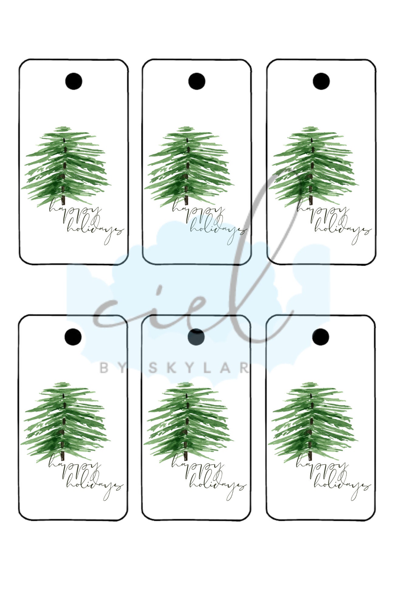 Happy Holidays Watercolor Tree Printable Gift Tag Christmas - Etsy