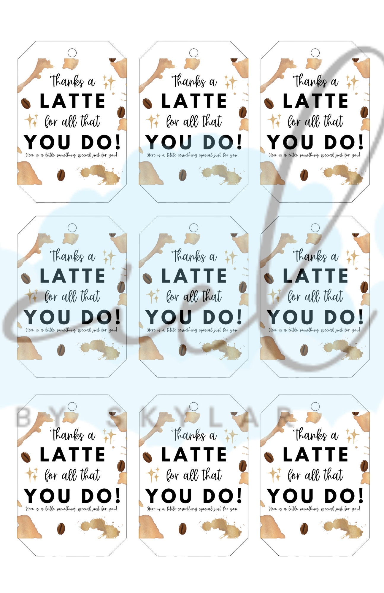 Thanks a Latte Printable Gift Tag | Thank You Gift Tag | Digital ...