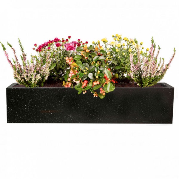 Black Window Box Marble effect Concrete Contemporary Pot Modern Garden Outdoor Trough Planter Rectangular Trough Balcony Bed