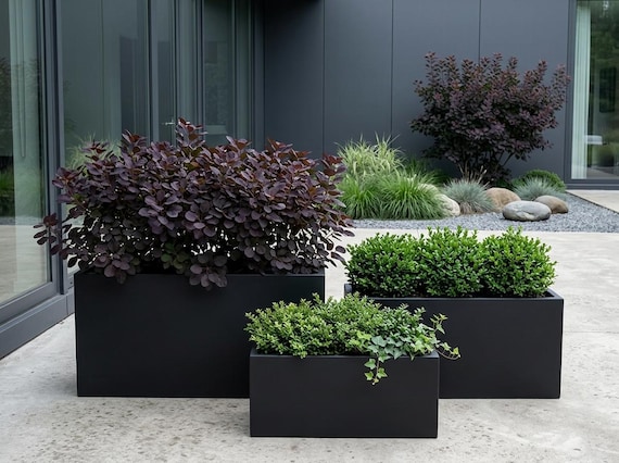Large Black Concrete Trough Planter Modern Rectangular Outdoor Flower Bed  Minimalist Stone Garden Pot Industrial Cement Balcony Planter Box - Etsy