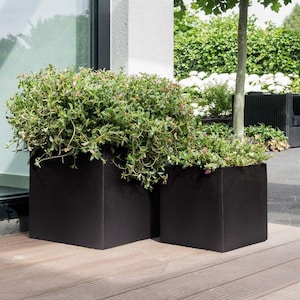 Black Handmade Modern Cuboid Square Concrete Planters Pots Flowers Trees Bushes Outdoor Decor with drainage holes