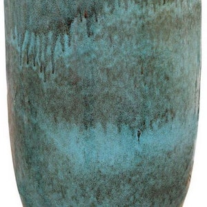 Large Round Outdoor Ceramic Turquoise Glossy Blue Planter Pot with Drainage holes D41 H63 cm