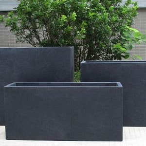 Large Dark Grey Concrete and Stone Contemporary Modern Garden Outdoor Trough Planter Pot Rectangular Raised Garden Balcony Flower Bed