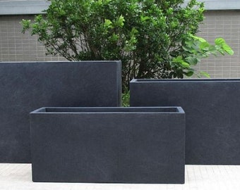 Large Dark Grey Concrete and Stone Contemporary Modern Garden Outdoor Trough Planter Pot Rectangular Raised Garden Balcony Flower Bed