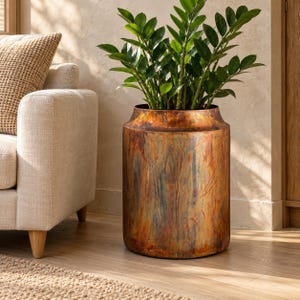 Hand-Shaped Iron Floor Planter with Oxidised Finish, 60 cm