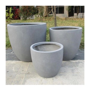 Large Light Grey Modern Concrete egg Pot Contemporary Outdoor Handmade Flower Standard Tree Bush Plant Planter with drainage holes