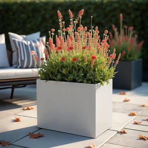 Tall White Concrete Planter – Modern Fibrestone Rectangular Outdoor Pot for Gardens, Patios & Balconies