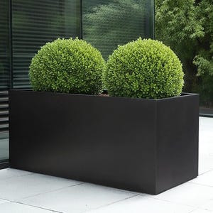 Large Black Concrete and Stone Contemporary Modern Garden Outdoor Trough Planter Pot Rectangular Raised Garden Balcony Flower Bed