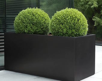 Large Black Concrete and Stone Contemporary Modern Garden Outdoor Trough Planter Pot Rectangular Raised Garden Balcony Flower Bed