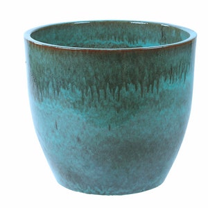 Large Round Outdoor Ceramic Turquoise Glossy Blue Planter Pot with Drainage holes image 4