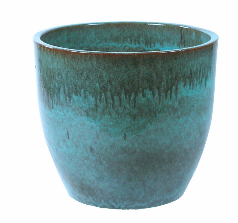 Large Round Outdoor Ceramic Turquoise Glossy Blue Planter Pot with Drainage holes image 4