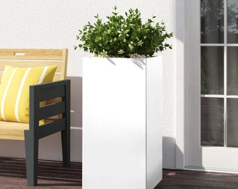 Tall White Contemporary Modern Light Concrete Planters Pots for Outdoor Balcony Garden Terrace Trees Shrubs Palms Standards Modern Decor