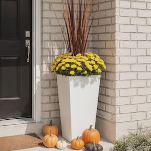 Tall White Tapered Contemporary Modern Light Concrete Planters Pots for Outdoor Balcony Garden Terrace Trees Shrubs Palms Standards