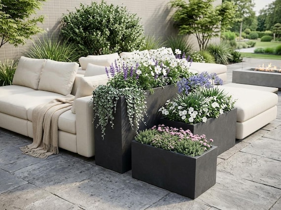 Modern Trough Planter Indoor and Outdoor, Dark Grey Rectangular Flower Bed,  Large Fibrestone Garden Pot, Minimalist Raised Balcony Planter - Etsy