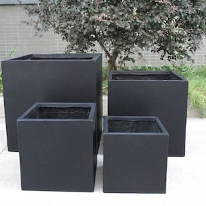 Black Handmade Modern Cuboid Square Concrete Planters Pots Flowers Trees Bushes Outdoor Decor with drainage holes