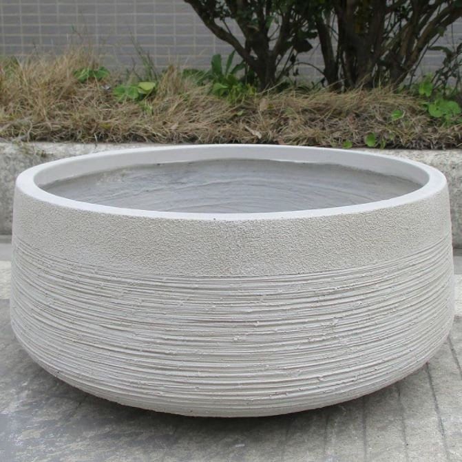 Handmade Shallow Outdoor Ribbed Concrete Planter Bowl Cactus Etsy