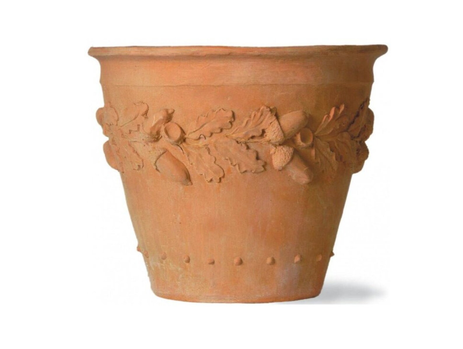 Large Round Terracotta Style Fibreglass Handmade Garden Pots Planters Decorative Leaf Relief