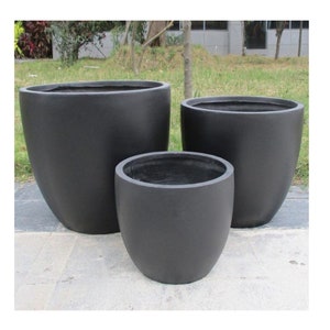 Large Black Modern Contemporary Handmade Concrete Egg Flower Tree Plant Pot Planter for Outdoor Garden Balcony Terrace