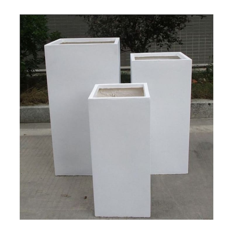 Tall White Contemporary Modern Light Concrete Planters Pots Etsy
