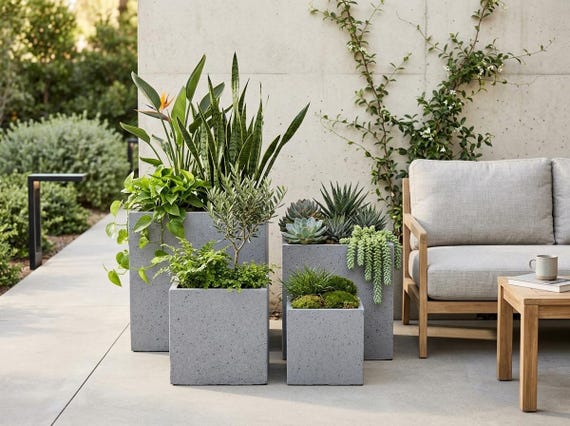 Light Grey Terrazzo Concrete Planter Modern Square Fibrestone Garden Pot  Large Minimalist Outdoor Cube Box Contemporary Patio Decor Planter - Etsy