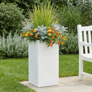 Tall White Concrete Planter – Modern Fibrestone Outdoor Pot for Trees, Shrubs & Balcony Decor