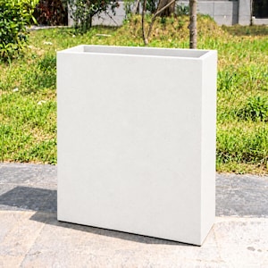 White Tall Narrow Concrete Planter Large Rectangular Trough Pot Fibrestone Outdoor Raised Flower Bed Balcony Patio Flower Pot Weatherproof