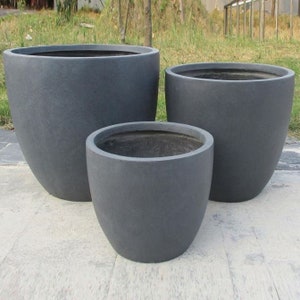 Dark Grey Concrete Egg Pot Planter Handmade Contemporary Design For Outdoor Garden Balcony Terrace Flower Trees Plants Shrubs Bushes