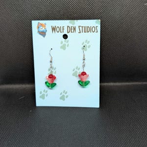 Pendientes de tulipán rojo y rosa