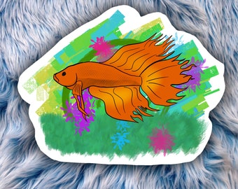 Sticker poisson Betta en vinyle imperméable brillant