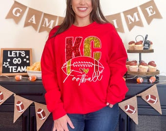 KC Chiefs Shirt KC Chiefs KC Football Sweatshirt Football Fan Gift Chiefs Sweatshirt Cute Football Glitter Effect Football Shirt For Women