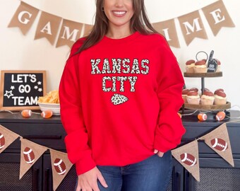Leopard Print Kansas City Chiefs Hoodie | Football Sweatshirt | Football Team Spirit I Kansas City Chiefs Sweatshirt I Womens Football Shirt