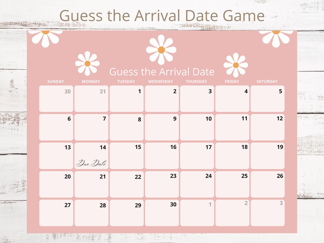 Daisy Baby Shower Due Date Calendar Game Editable Due Date Etsy Australia