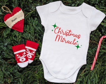 Christmas Miracle bodysuit, newest addition bodysuit, Christmas pregnancy announcement, baby reveal, photo prop, Unisex personalized baby