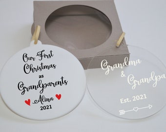 Personalised CHristmas Ornament for Grandparents, Pregnancy announcement to grandparents