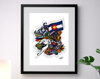 Denver Colorado Sports Abstract Art Print, Poster -  Wall Home Decor, Nuggets, Rockies, Broncos, Avalanche, Colorado Gift, Boyfriend Gift