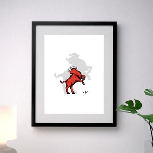 Tiny Chicago Bull Minimalist Art Print, Poster -  Wall Home Decor, Blackhawks, Bears, Sox, Bulls, Sports, Chicago Gift, Boyfriend Gift