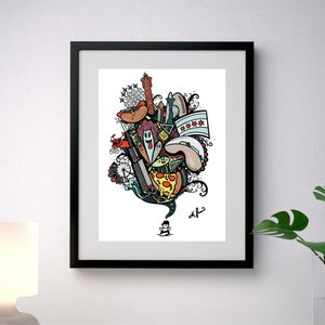 Chicago Skyline Art Print, Colorful Abstract Illustration Home Decor