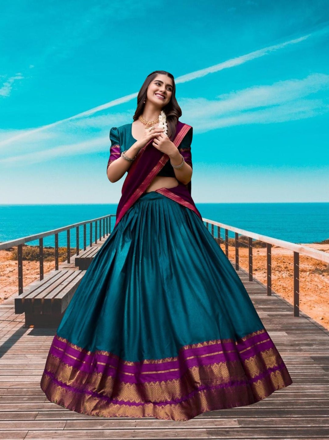 Nitriya Black Color Pure Chanderi Zari Weaving Half Saree Lehenga Choli main image 0