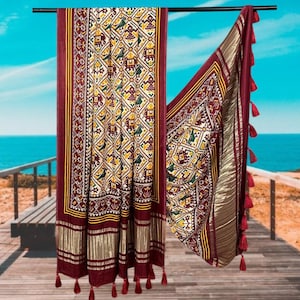 Pura seta Gaji stampata con nappe Dupatta, designer Voni Dupatta, sciarpa tradizionale Chunni