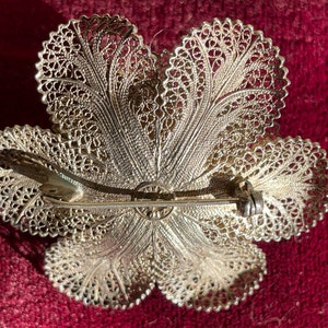 Portuguese 925 Silver Filagree Flower Brooch image 3