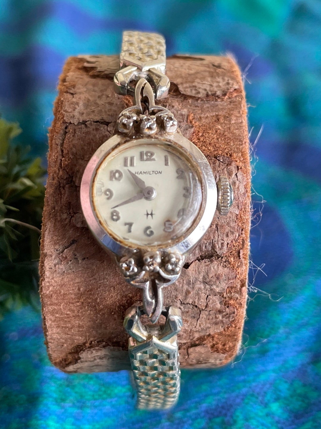 Lady Hamilton 10K White Gold Biggs Watch With 6 Diamond Etsy