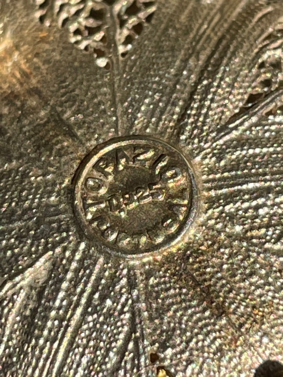 Portuguese 925 Silver Filagree Flower Brooch - image 4