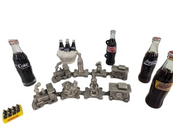 Coca Cola 1995 Mini Pewter Train Sets & Coke Bottles Set